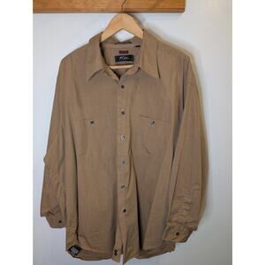 FUBU Mens Button Down Shirt Tan Khaki Textured Long Sleeve 18.5 34/35